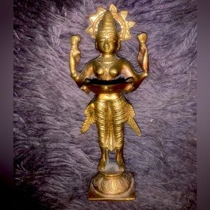 Antique Hindu Goddess Statue Lakshmi Vishnu 8” incense burner 100% brass